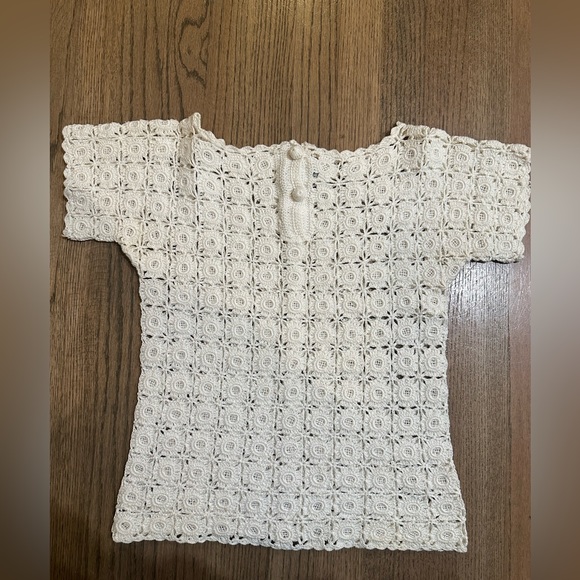 Vintage SK Imports Hand Crocheted Ivory Shirt-Size Small - Picture 4 of 7